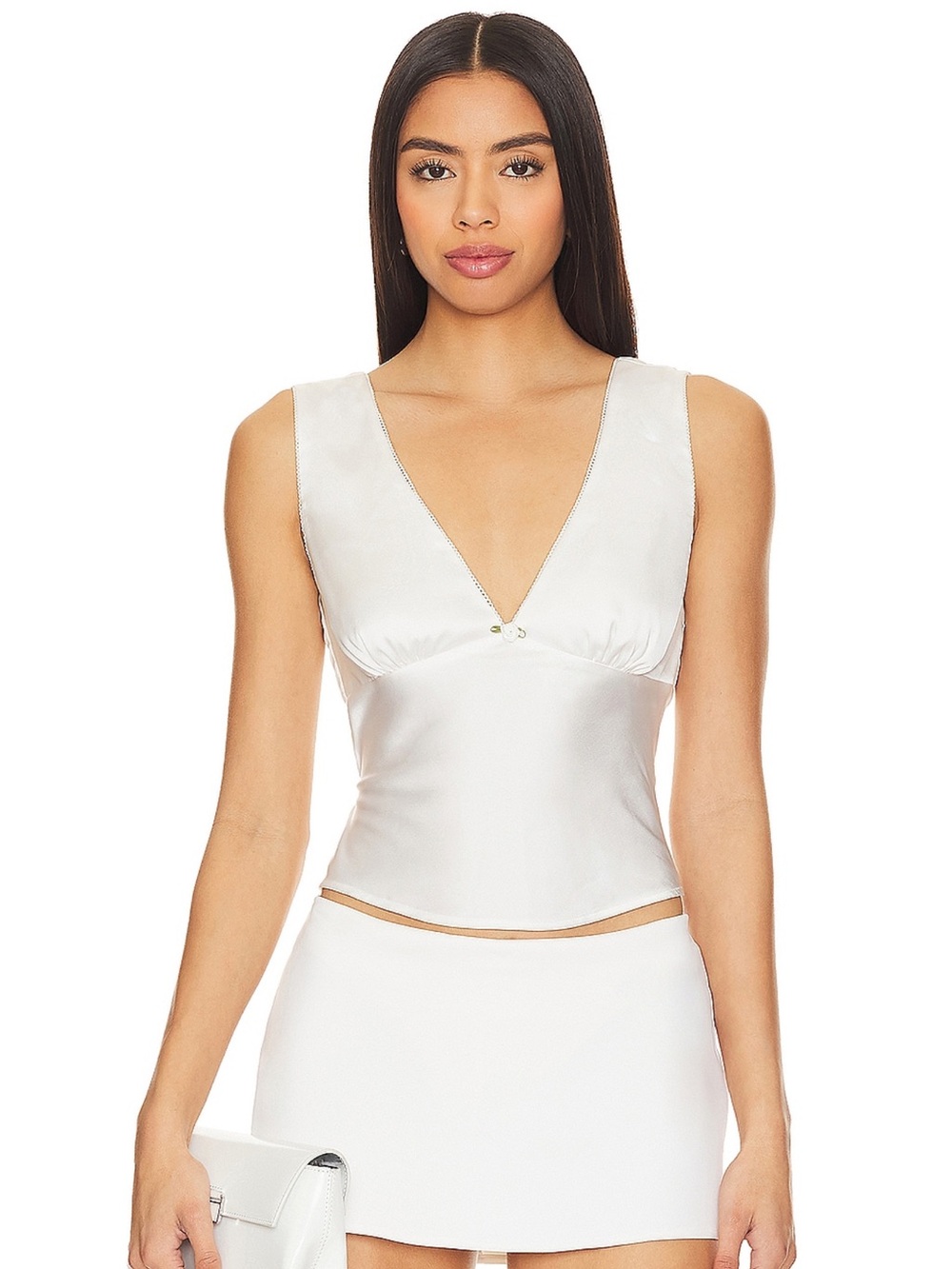 NIA Satin V-Neck Camisole Top in Ivory